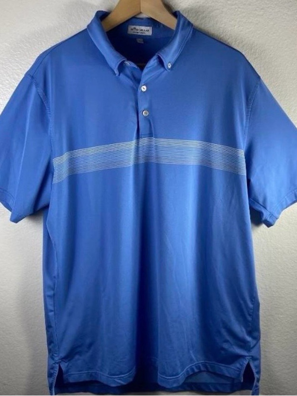 Peter Millar Royal Blue Short-Sleeve Polo with Horizontal Stripe